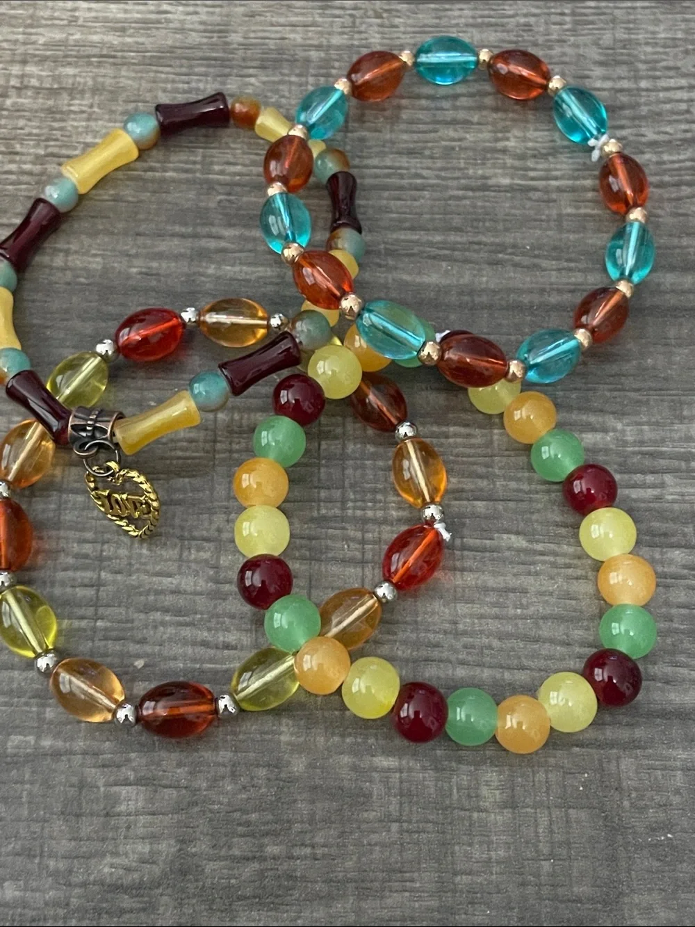 Fall Thanksgiving Multicolor Glass Beaded Stretch Bracelet Set of 4